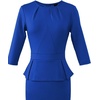 image:imageVFSHOW Womens Pleated Crew Neck Peplum Slim Work Business Bodycon Dress  34 Sleeves Professional Elegant Church Funeral Spring Fall Fitted Office Pencil Sheath DressRoyal Blue