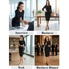 image:imageVFSHOW Womens Pleated Crew Neck Peplum Slim Work Business Bodycon Dress  34 Sleeves Professional Elegant Church Funeral Spring Fall Fitted Office Pencil Sheath DressBlackb