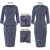 image:imageVFSHOW Womens Pleated Crew Neck Peplum Slim Work Business Bodycon Dress  34 Sleeves Professional Elegant Church Funeral Spring Fall Fitted Office Pencil Sheath DressBlue Tweed