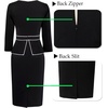 image:imageVFSHOW Womens Pleated Crew Neck Peplum Slim Work Business Bodycon Dress  34 Sleeves Professional Elegant Church Funeral Spring Fall Fitted Office Pencil Sheath DressBlack With White Piping