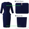 image:imageVFSHOW Womens Pleated Crew Neck Peplum Slim Work Business Bodycon Dress  34 Sleeves Professional Elegant Church Funeral Spring Fall Fitted Office Pencil Sheath DressNavy Blue