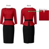 image:imageVFSHOW Womens Pleated Crew Neck Peplum Slim Work Business Bodycon Dress  34 Sleeves Professional Elegant Church Funeral Spring Fall Fitted Office Pencil Sheath DressRed  Black