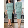 image:imageVFSHOW Womens Pleated Crew Neck Peplum Slim Work Business Bodycon Dress  34 Sleeves Professional Elegant Church Funeral Spring Fall Fitted Office Pencil Sheath DressTeal Green