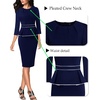 image:imageVFSHOW Womens Pleated Crew Neck Peplum Slim Work Business Bodycon Dress  34 Sleeves Professional Elegant Church Funeral Spring Fall Fitted Office Pencil Sheath DressBlue With White Piping