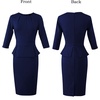 image:imageVFSHOW Womens Pleated Crew Neck Peplum Slim Work Business Bodycon Dress  34 Sleeves Professional Elegant Church Funeral Spring Fall Fitted Office Pencil Sheath DressNavy Blue