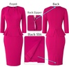 image:imageVFSHOW Womens Pleated Crew Neck Peplum Slim Work Business Bodycon Dress  34 Sleeves Professional Elegant Church Funeral Spring Fall Fitted Office Pencil Sheath DressHot Pink