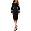 image:imageVFSHOW Womens Ruffle Bell Sleeves Cocktail Wedding Guest Slim Bodycon Dress  Round Neck Knee Length Date Night Fitted SemiFormal Birthday Graduation Party Pencil Sheath DressesBlack With White Piping