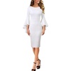 image:imageVFSHOW Womens Ruffle Bell Sleeves Cocktail Wedding Guest Slim Bodycon Dress  Round Neck Knee Length Date Night Fitted SemiFormal Birthday Graduation Party Pencil Sheath DressesOff Whitewith Lining