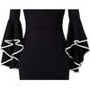 image:imageVFSHOW Womens Ruffle Bell Sleeves Cocktail Wedding Guest Slim Bodycon Dress  Round Neck Knee Length Date Night Fitted SemiFormal Birthday Graduation Party Pencil Sheath DressesBlack With White Piping