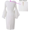image:imageVFSHOW Womens Ruffle Bell Sleeves Cocktail Wedding Guest Slim Bodycon Dress  Round Neck Knee Length Date Night Fitted SemiFormal Birthday Graduation Party Pencil Sheath DressesOff Whitewith Lining