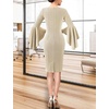 image:imageVFSHOW Womens Ruffle Bell Sleeves Cocktail Wedding Guest Slim Bodycon Dress  Round Neck Knee Length Date Night Fitted SemiFormal Birthday Graduation Party Pencil Sheath DressesBeige Knit