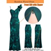 image:imageVFSHOW Womens Ruffle One Shoulder Formal Prom Gala Maxi Dress Evening Gown  V Neck Bodycon Sexy High Slit Long Cocktail Wedding Guest Dresses Party BridesmaidTeal Green Floral Print
