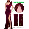image:imageVFSHOW Womens Ruffle One Shoulder Formal Prom Gala Maxi Dress Evening Gown  V Neck Bodycon Sexy High Slit Long Cocktail Wedding Guest Dresses Party BridesmaidFuchsia Velvet