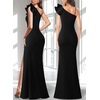image:imageVFSHOW Womens Ruffle One Shoulder Formal Prom Gala Maxi Dress Evening Gown  V Neck Bodycon Sexy High Slit Long Cocktail Wedding Guest Dresses Party BridesmaidSolid Black
