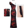 image:imageVFSHOW Womens Ruffle One Shoulder Formal Prom Gala Maxi Dress Evening Gown  V Neck Bodycon Sexy High Slit Long Cocktail Wedding Guest Dresses Party BridesmaidBlack With Red Floral Print
