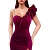 image:imageVFSHOW Womens Ruffle One Shoulder Formal Prom Gala Maxi Dress Evening Gown  V Neck Bodycon Sexy High Slit Long Cocktail Wedding Guest Dresses Party BridesmaidFuchsia Velvet