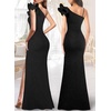 image:imageVFSHOW Womens Ruffle One Shoulder Formal Prom Gala Maxi Dress Evening Gown  V Neck Bodycon Sexy High Slit Long Cocktail Wedding Guest Dresses Party BridesmaidSparkly Black