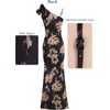 image:imageVFSHOW Womens Ruffle One Shoulder Formal Prom Gala Maxi Dress Evening Gown  V Neck Bodycon Sexy High Slit Long Cocktail Wedding Guest Dresses Party BridesmaidBlack With Beige Floral Print