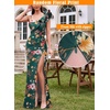 image:imageVFSHOW Womens Ruffle One Shoulder Formal Prom Gala Maxi Dress Evening Gown  V Neck Bodycon Sexy High Slit Long Cocktail Wedding Guest Dresses Party BridesmaidGreen Floral Print