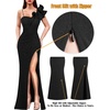 image:imageVFSHOW Womens Ruffle One Shoulder Formal Prom Gala Maxi Dress Evening Gown  V Neck Bodycon Sexy High Slit Long Cocktail Wedding Guest Dresses Party BridesmaidSparkly Black