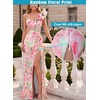 image:imageVFSHOW Womens Ruffle One Shoulder Formal Prom Gala Maxi Dress Evening Gown  V Neck Bodycon Sexy High Slit Long Cocktail Wedding Guest Dresses Party BridesmaidPink Floral Printb