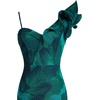 image:imageVFSHOW Womens Ruffle One Shoulder Formal Prom Gala Maxi Dress Evening Gown  V Neck Bodycon Sexy High Slit Long Cocktail Wedding Guest Dresses Party BridesmaidTeal Green Floral Print
