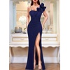 image:imageVFSHOW Womens Ruffle One Shoulder Formal Prom Gala Maxi Dress Evening Gown  V Neck Bodycon Sexy High Slit Long Cocktail Wedding Guest Dresses Party BridesmaidSparkly Dark Blue