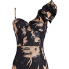 image:imageVFSHOW Womens Ruffle One Shoulder Formal Prom Gala Maxi Dress Evening Gown  V Neck Bodycon Sexy High Slit Long Cocktail Wedding Guest Dresses Party BridesmaidBlack With Beige Floral Print