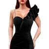 image:imageVFSHOW Womens Ruffle One Shoulder Formal Prom Gala Maxi Dress Evening Gown  V Neck Bodycon Sexy High Slit Long Cocktail Wedding Guest Dresses Party BridesmaidBlack Velvet