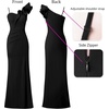 image:imageVFSHOW Womens Ruffle One Shoulder Formal Prom Gala Maxi Dress Evening Gown  V Neck Bodycon Sexy High Slit Long Cocktail Wedding Guest Dresses Party BridesmaidSolid Black