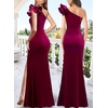 image:imageVFSHOW Womens Ruffle One Shoulder Formal Prom Gala Maxi Dress Evening Gown  V Neck Bodycon Sexy High Slit Long Cocktail Wedding Guest Dresses Party BridesmaidFuchsia Velvet