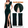image:imageVFSHOW Womens Ruffle One Shoulder Formal Prom Gala Maxi Dress Evening Gown  V Neck Bodycon Sexy High Slit Long Cocktail Wedding Guest Dresses Party BridesmaidDark Green Velvet