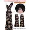 image:imageVFSHOW Womens Ruffle One Shoulder Formal Prom Gala Maxi Dress Evening Gown  V Neck Bodycon Sexy High Slit Long Cocktail Wedding Guest Dresses Party BridesmaidBlack With Beige Floral Print