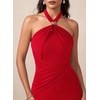 image:imageVFSHOW Womens Sexy Halter Neck Cocktail Wedding Guest Bodycon Maxi Dress  Ruched Crisscross Waist Flattering Mesh Long Evening Party Dresses Semi Formal Bridal Shower BirthdayRed