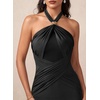 image:imageVFSHOW Womens Sexy Halter Neck Cocktail Wedding Guest Bodycon Maxi Dress  Ruched Crisscross Waist Flattering Mesh Long Evening Party Dresses Semi Formal Bridal Shower BirthdayBlack