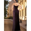 image:imageVFSHOW Womens Sexy Spaghetti Strap Formal Prom Evening Gala Long Maxi Dress  Ruched Hight Slit Sweetheart Cocktail Wedding Guest Fitted Bodycon GownBlack With Purple Metallic Stitching