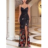 image:imageVFSHOW Womens Sexy Spaghetti Strap Formal Prom Evening Gala Long Maxi Dress  Ruched Hight Slit Sweetheart Cocktail Wedding Guest Fitted Bodycon GownBlack and Multi Floral Print