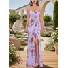 image:imageVFSHOW Womens Sexy Spaghetti Strap Formal Prom Evening Gala Long Maxi Dress  Ruched Hight Slit Sweetheart Cocktail Wedding Guest Fitted Bodycon GownLight Purple Floral Print