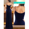 image:imageVFSHOW Womens Sexy Spaghetti Strap Formal Prom Evening Gala Long Maxi Dress  Ruched Hight Slit Sweetheart Cocktail Wedding Guest Fitted Bodycon GownNavy Blue Velvet