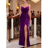 image:imageVFSHOW Womens Sexy Spaghetti Strap Formal Prom Evening Gala Long Maxi Dress  Ruched Hight Slit Sweetheart Cocktail Wedding Guest Fitted Bodycon GownPurple Velvet