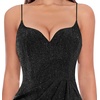 image:imageVFSHOW Womens Sexy Spaghetti Strap Formal Prom Evening Gala Long Maxi Dress  Ruched Hight Slit Sweetheart Cocktail Wedding Guest Fitted Bodycon GownShiny Black Beaded