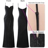 image:imageVFSHOW Womens Sexy Spaghetti Strap Formal Prom Evening Gala Long Maxi Dress  Ruched Hight Slit Sweetheart Cocktail Wedding Guest Fitted Bodycon GownShiny Black Beaded