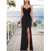 image:imageVFSHOW Womens Sexy Spaghetti Strap Formal Prom Evening Gala Long Maxi Dress  Ruched Hight Slit Sweetheart Cocktail Wedding Guest Fitted Bodycon GownTextured Black Plaid