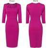 image:imageVFSHOW Womens Vintage Square Neck Work Office Business Casual Bodycon Dress  34 Sleeve Elegant Cocktail Party Professional Career Funeral Slim Church Pencil Sheath DressesHot Pink