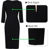 image:imageVFSHOW Womens Vintage Square Neck Work Office Business Casual Bodycon Dress  34 Sleeve Elegant Cocktail Party Professional Career Funeral Slim Church Pencil Sheath DressesBlack