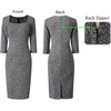 image:imageVFSHOW Womens Vintage Square Neck Work Office Business Casual Bodycon Dress  34 Sleeve Elegant Cocktail Party Professional Career Funeral Slim Church Pencil Sheath DressesBlack Tweed