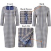image:imageVFSHOW Womens Vintage Square Neck Work Office Business Casual Bodycon Dress  34 Sleeve Elegant Cocktail Party Professional Career Funeral Slim Church Pencil Sheath DressesBlue Plaid Tweed