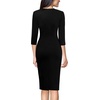 image:imageVFSHOW Womens Vintage Square Neck Work Office Business Casual Bodycon Dress  34 Sleeve Elegant Cocktail Party Professional Career Funeral Slim Church Pencil Sheath DressesBlack