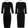 image:imageVFSHOW Womens Vintage Square Neck Work Office Business Casual Bodycon Dress  34 Sleeve Elegant Cocktail Party Professional Career Funeral Slim Church Pencil Sheath DressesBlack