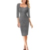 image:imageVFSHOW Womens Vintage Square Neck Work Office Business Casual Bodycon Dress  34 Sleeve Elegant Cocktail Party Professional Career Funeral Slim Church Pencil Sheath DressesBlack Tweed